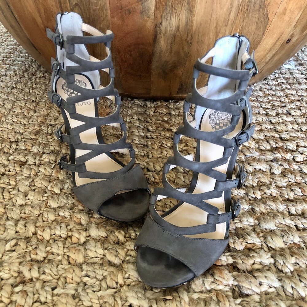 Vince Camuto, SEXY Gray Suede Cage Heels Size 8 1/2 M